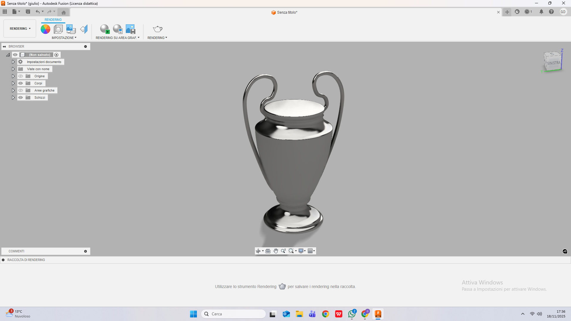 ho fatto lo screenshot del rendering per via del poco tempo rimanente