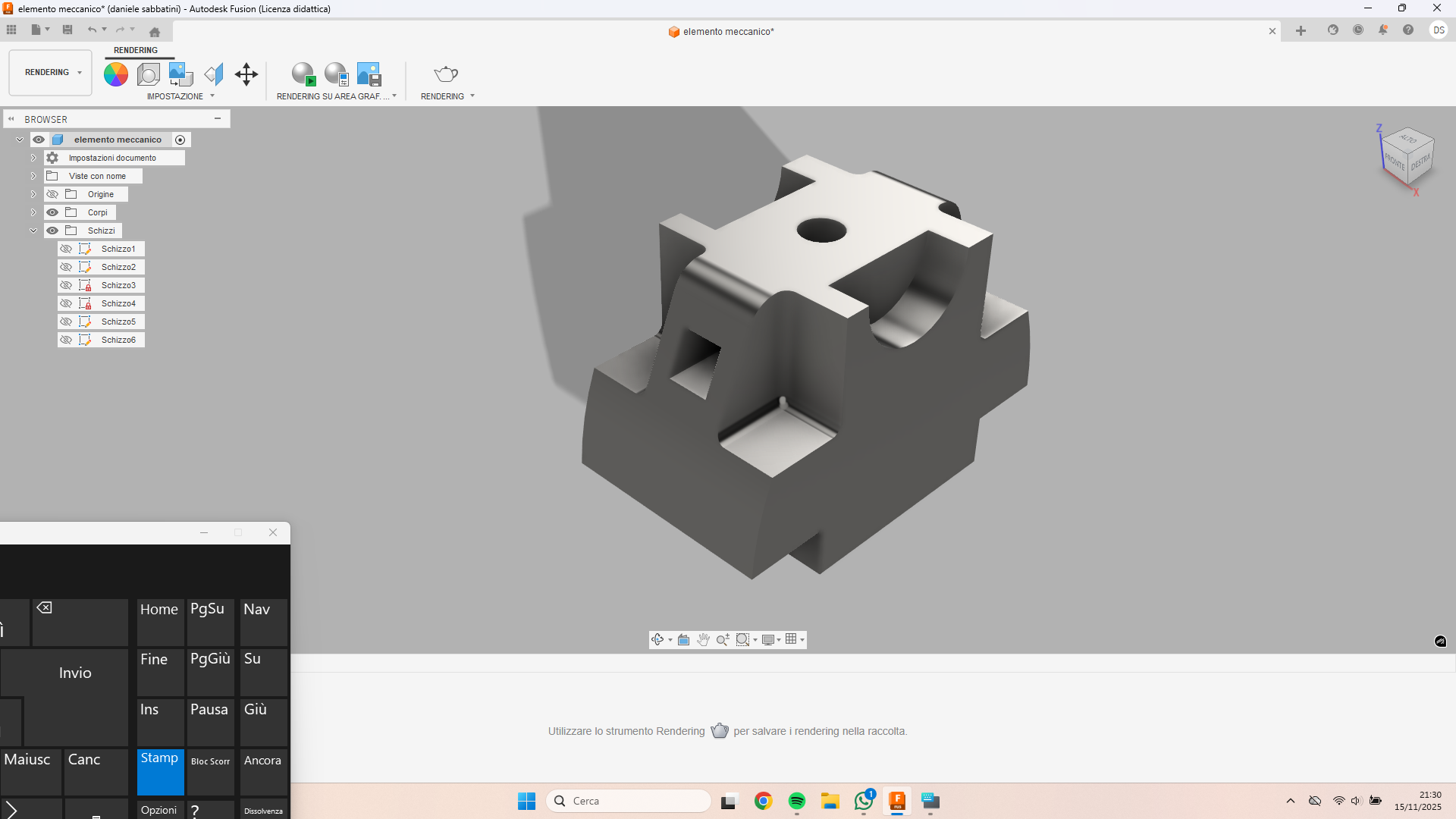 render dell'elemento meccanico