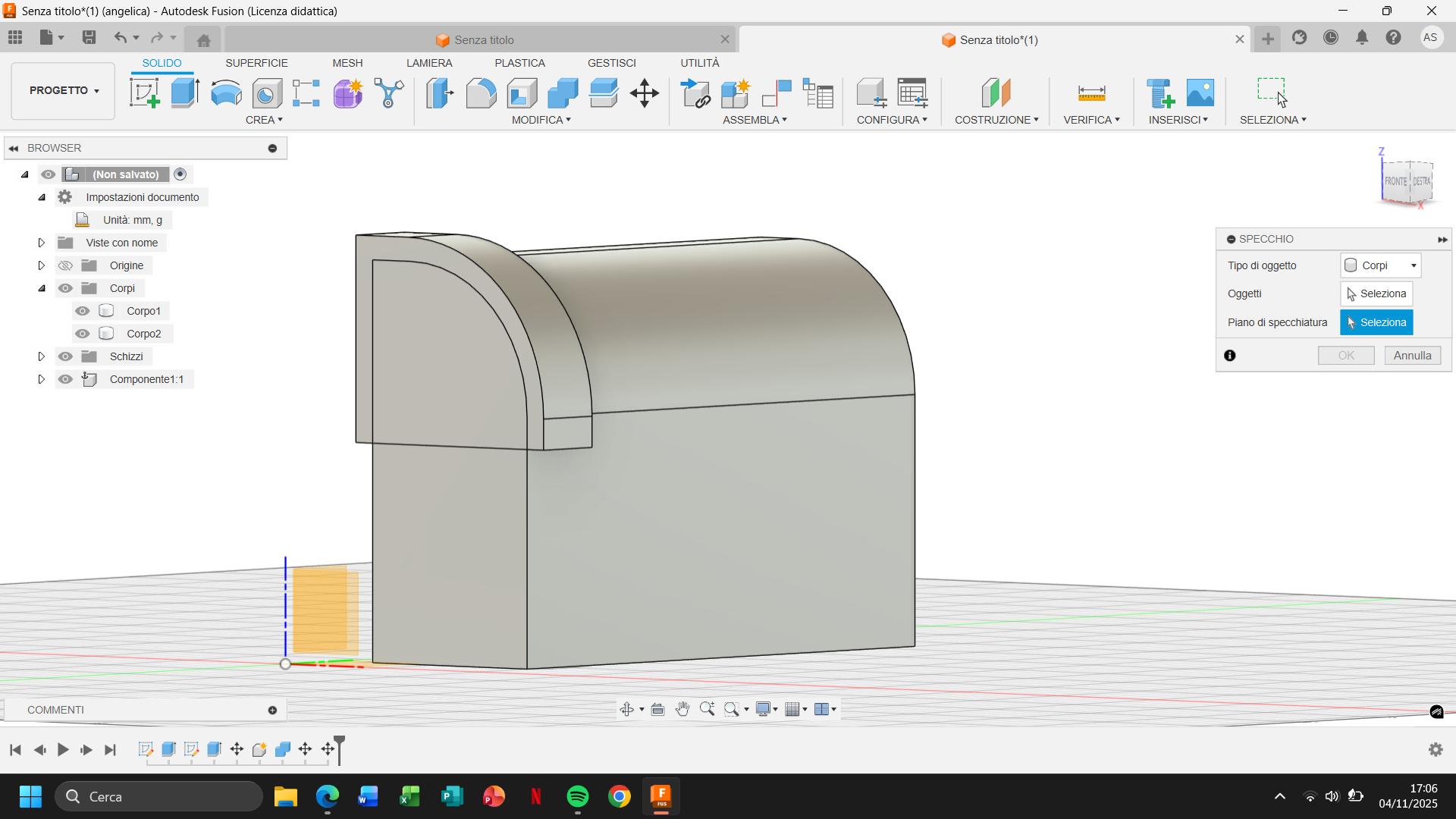 screenshot del mio lavoro di oggi