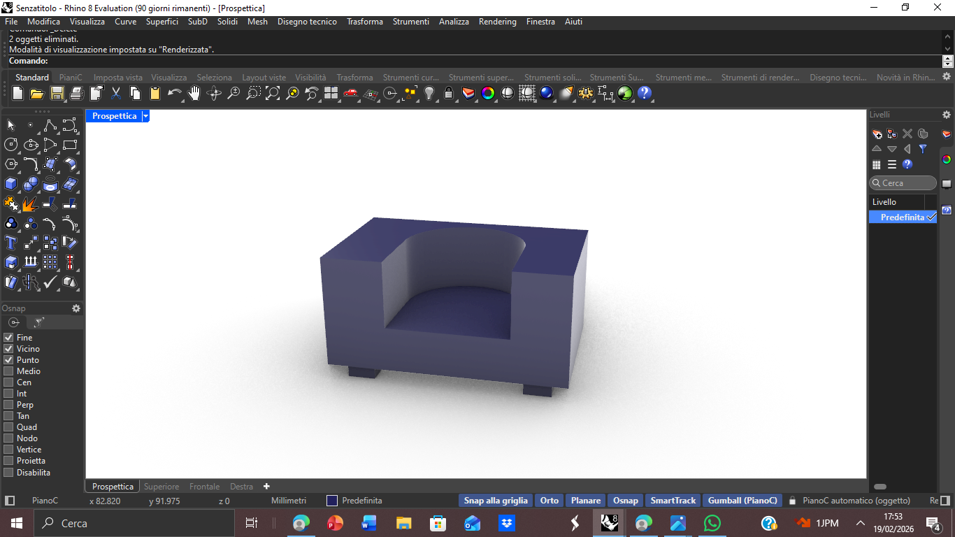Seduta realizzata su rhino