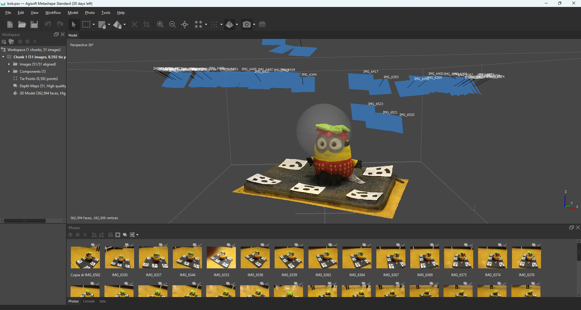 screenshot del modello 3d di bob su metashape