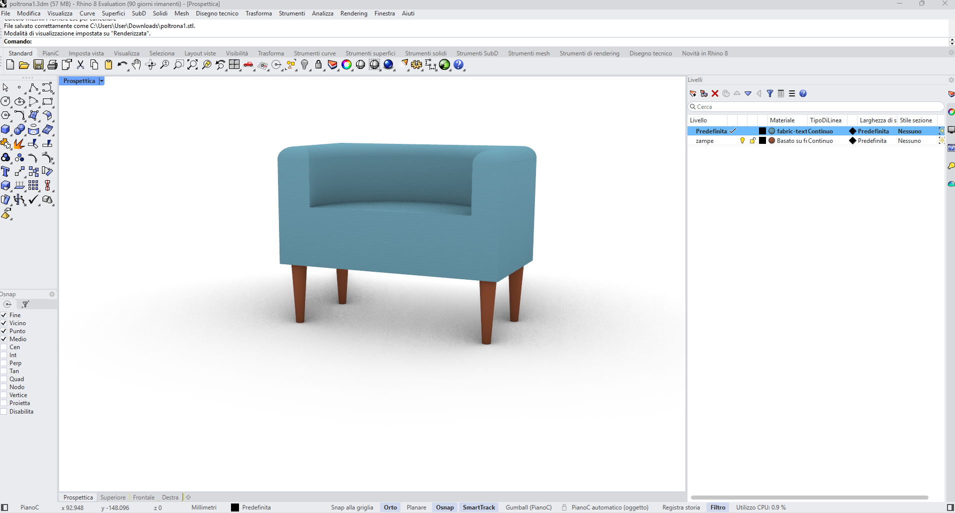 screenshot render poltrona rhinoceros
