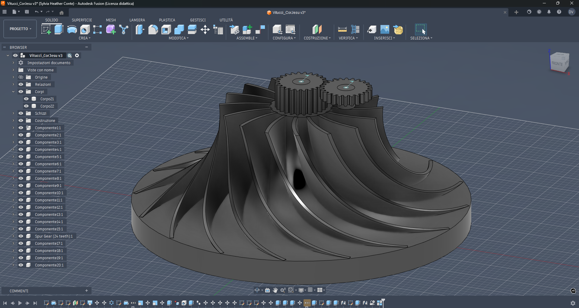 screenshot ingranaggio fusion360
