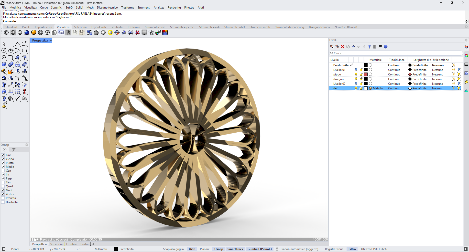 screenshot render Rosone Gotico Rhinoceros