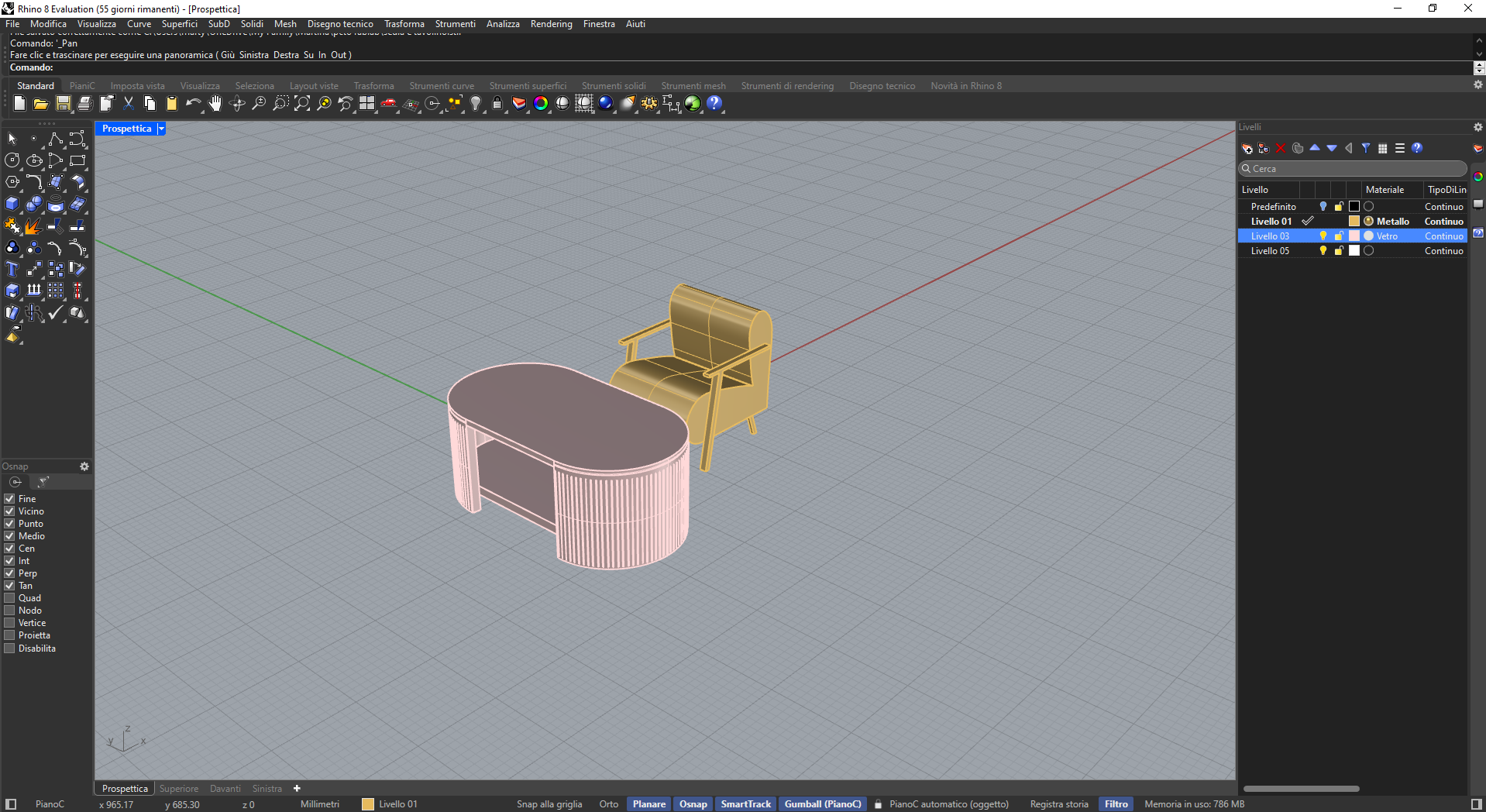 sedia e tavolino con Rhino